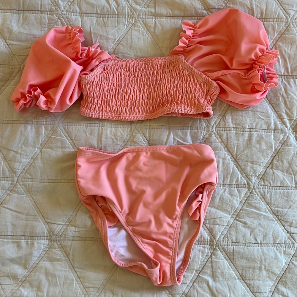 Girls, two piece bathing suit with a ruffle detail